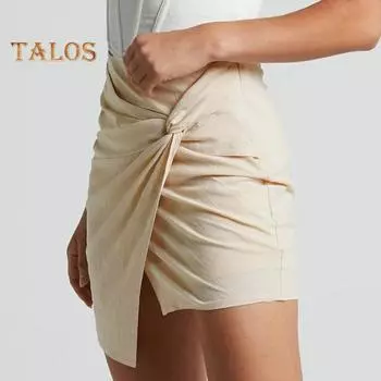 Женская мини-юбка с высокой талией, асимметричная короткая юбка с разрезом и поворотным краем, однотонная облегающая короткая юбка, уличная одежда S