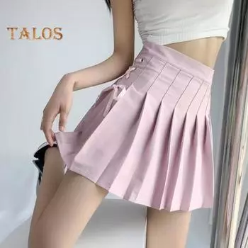 Женская мини-юбка с высокой талией и боковой шнуровкой, плиссированная юбка, однотонная юбка-трапеция с подкладкой, шорты, уличная одежда S белый
