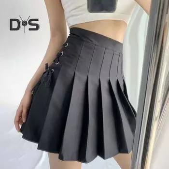 Женская мини-юбка с высокой талией и боковой шнуровкой, плиссированная юбка, однотонная юбка-трапеция с подкладкой, шорты, уличная одежда S белый