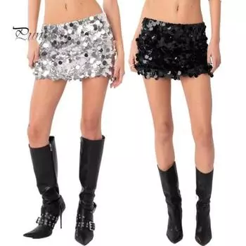 Женская мини-юбка с высокой талией, сверкающая блестками, А-силуэт, короткая юбка, облегающая бедра, юбка для вечеринки, свадьбы, клубная одежда S вино красного