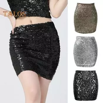 Женская мини-юбка с высокой талией, ультракороткая, облегающая бедра юбка, блестящая, клубная юбка для вечеринки с пайетками S серебряный