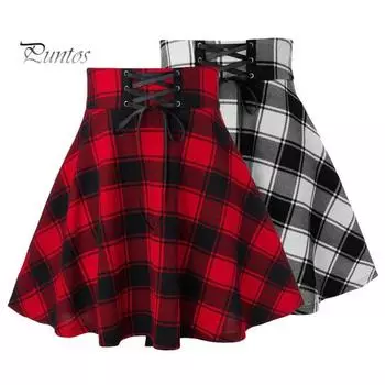 Женская мини-юбка в клетку с эластичным принтом и высокой талией, короткая юбка-солнце трапециевидной формы, весенне-осенняя юбка в стиле хип-хоп для девочек, клубная одежда M зелёный