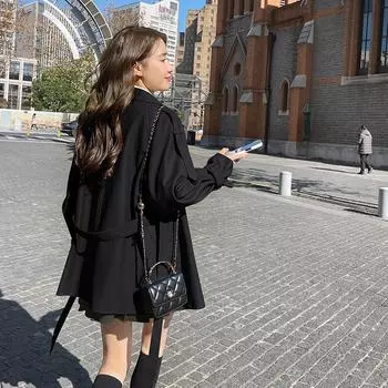 Женская миниатюрная ветровка из искусственной кожи, женская весенне-осенняя куртка в британском стиле с коричневым пальто S чёрный