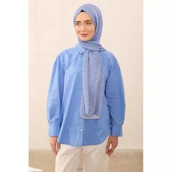 Женская минимальная узорчатая мягкая шаль голубого цвета