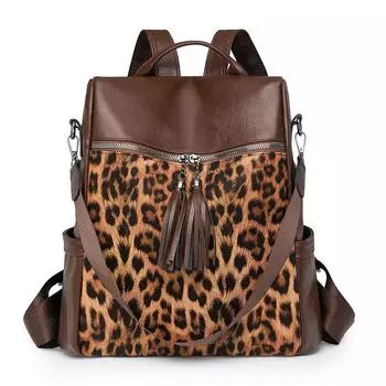 Женская многофункциональная леопардовая сумка через плечо кофейный