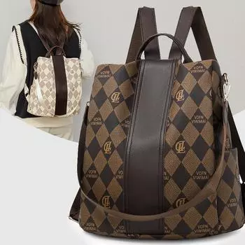 Женская многофункциональная сумка через плечо с принтом, большая вместимость, рюкзак, дорожная сумка бежевый