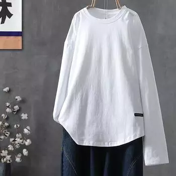 Женская многослойная футболка с длинным рукавом и открытой спиной - Однотонная, Большие размеры M белый