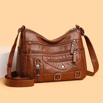 Женская многослойная мягкая кожаная маленькая квадратная сумка, легкая большая вместительная сумка через плечо чёрный