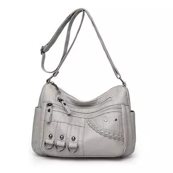 Женская многослойная сумка большой вместимости, сумка для матери среднего возраста, сумка кроссбоди из мягкой кожи серый