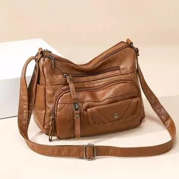 Женская многослойная сумка через плечо, большая вместимость, сумка из мягкой кожи для мам среднего возраста синий