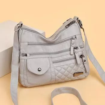 Женская многослойная сумка через плечо из мягкой кожи, сумка через плечо большой емкости для мам чёрный