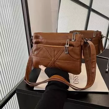 Женская многослойная сумка через плечо из мягкой кожи, сумка через плечо для матери чёрный