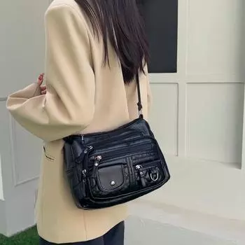 Женская многослойная сумка через плечо с множеством карманов и строчкой винный