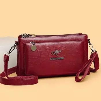 Женская многослойная сумка Сумка для матери из мягкой кожи Сумка через плечо среднего возраста Маленькая сумка через плечо красный