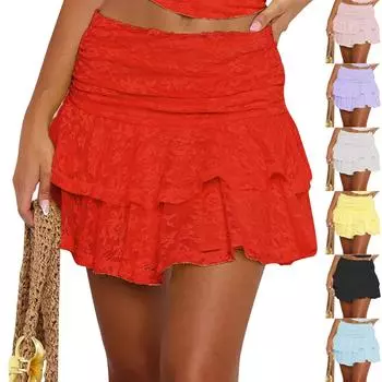 Женская многослойная юбка из кружева с кружевом, однотонная сексуальная юбка из кружева L чёрный