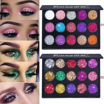 Женская мода 15 цветов Diamond Sequin Eyeshadow Palette Glitter Powder highlighter eye shadow 01
