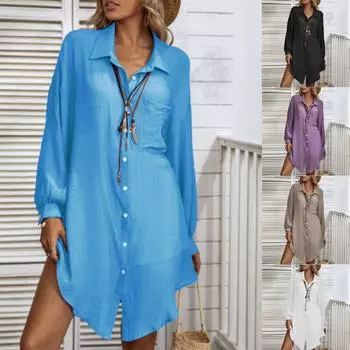 Женская мода 2022 с длинным рукавом, свободные карманы, повседневная однотонная длинная футболка, топы, блузка XXXXL чёрный