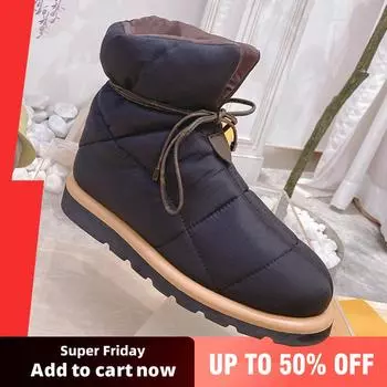 Женская мода 2024 года, новинка, ботильоны, зимние теплые женские зимние сапоги, повседневные короткие ботинки на меховой платформе, брендовые женские сапоги до бедра 36 чёрный