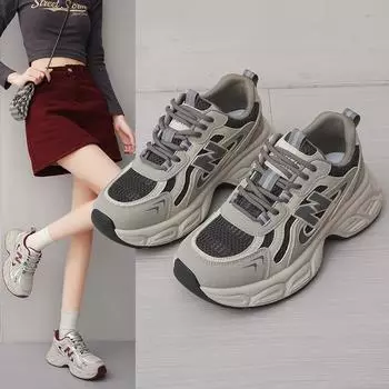 Женская мода 2025 года на весну в стиле ретро для пап — модные повседневные кроссовки на толстой подошве для миниатюрных ножек 35