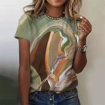 Женская мода 3D печатная картина маслом ретро узор серии летние свободные повседневные рубашки с круглым вырезом и короткими рукавами футболки женские S