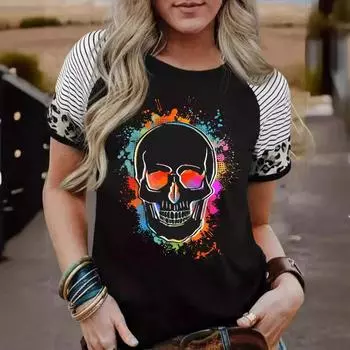 Женская мода 3D принтованная футболка Rose Skull Thriller Series Trendy Street женские ретро-топы с коротким рукавом S