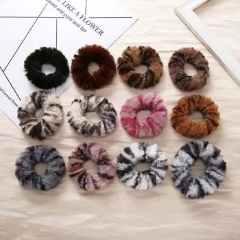 Женская мода эластичное кольцо для волос, веревка, галстук из искусственного меха, пушистые резинки для волос, пушистый леопардовый принт 1