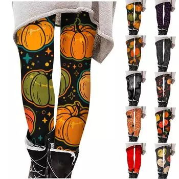Женская мода, эластичные брюки с принтом на Хэллоуин, повседневные домашние брюки для сна S чёрный