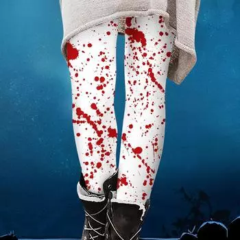 Женская мода, эластичные брюки с принтом на Хэллоуин, повседневные домашние брюки для сна S белый
