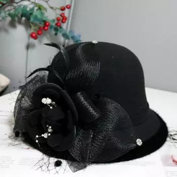 Женская мода элегантная фетровая шляпа во французском стиле шляпа художника кепка винтажная теплая праздничная шляпа цилиндр с перьями и цветочным орнаментом шляпа котелка 56-58cm
