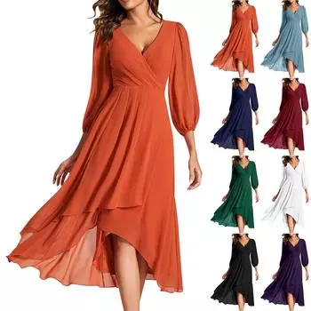 Женская мода, элегантная, удобная, темпераментная, повседневная, сексуальная, с V-образным вырезом, платье с длинными рукавами, свободное и облегающее платье для подружек невесты, повседневное вечернее платье L темно-зеленого