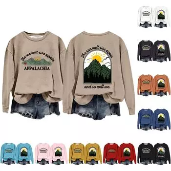 Женская мода Appalachia Strong Printed Long Sleeve Loose Round Neck Sweatshirt Top Fall S