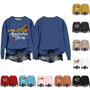 Женская мода Appalachia Strong Printed Long Sleeve Loose Round Neck Sweatshirt Top Fall XL