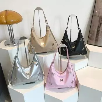 Женская мода бабочка дизайн плечо сумка через плечо легкие роскошные сумки из искусственной кожи сумка-ведро шикарный клатч кошелек тренд серебряный