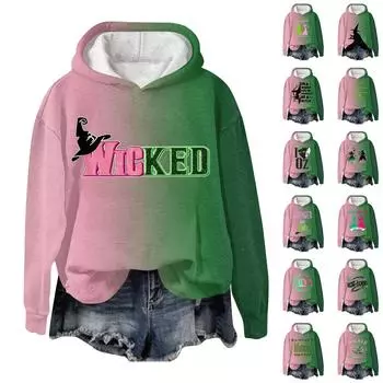Женская мода Bad Witch Print Hooded Pullover Sweatshirt L армия зеленый