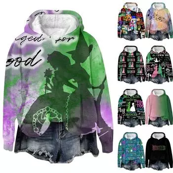 Женская мода Bad Witch Print Hooded Pullover Sweatshirt L армия зеленый