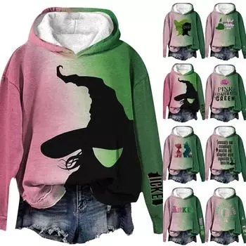 Женская мода Bad Witch Print Hooded Pullover Sweatshirt L армия зеленый