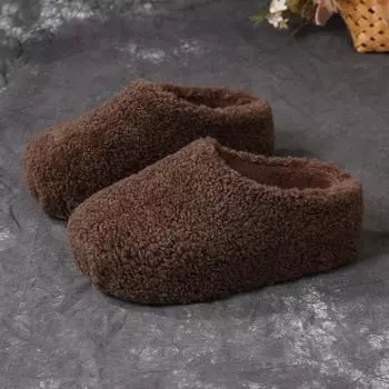 Женская мода Baotou Cotton Drag Winter New Round Head Deep Mouth Толстая подошва Нескользящие износостойкие плюшевые тапочки 36 темно-коричневого