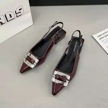 Женская мода Baotou сандалии лето новые пуанты неглубокий открытый каблук металлическая пряжка A Slip-on Temperament низкий каблук туфли 35 грязно-белый