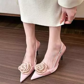 Женская мода Baotou сандалии осень новые заостренные носки мелкий нос цветок линия высокие каблуки 34 чёрный