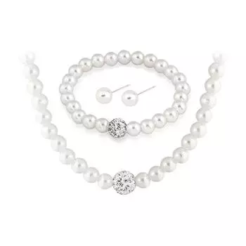 Женская мода белое роскошное жемчужное ожерелье серьги браслет набор one size