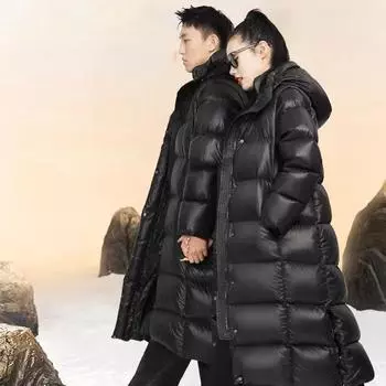 Женская мода Белый гусиный пух Толстый пуховик с капюшоном Повседневное пальто S