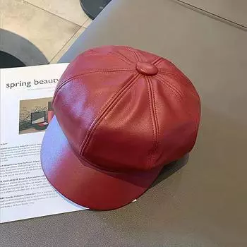Женская мода берет однотонный берет кепка из искусственной кожи берет французский художник теплая шапка женская женская шапка кепка для девочек