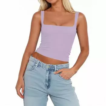 Женская мода без рукавов квадратный вырез сексуальный тонкий жилет однотонный пуловер топ XL