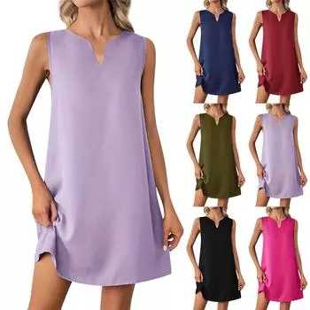 Женская мода без рукавов с v-образным вырезом, классические однотонные винтажные повседневные платья-жилеты L