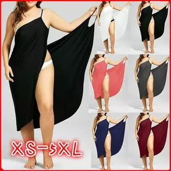 Женская мода без рукавов сплошной цвет хлопок повседневная пляжная одежда с запахом платье плюс размер XXXXXL