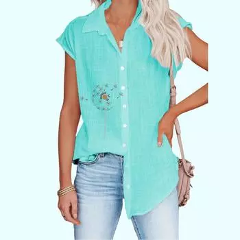 Женская мода без рукавов тонкая блузка повседневный цветочный принт топ женская рубашка на пуговицах S белый