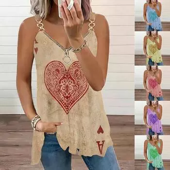 Женская мода без рукавов жилет с принтом майка на молнии с v-образным вырезом майка на бретельках S хаки