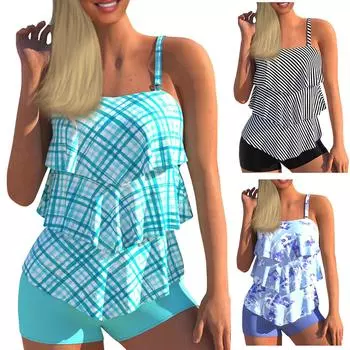 Женская мода бикини с разделенной юбкой и подкладкой для бюстгальтера и без стального бюстгальтера, купальный костюм XXXL чёрный