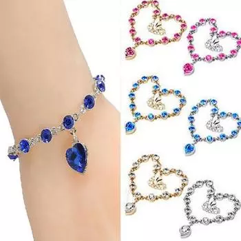 Женская мода блестящие стразы любовь сердце круглые бусины браслет-цепочка ювелирные изделия золотой/белый