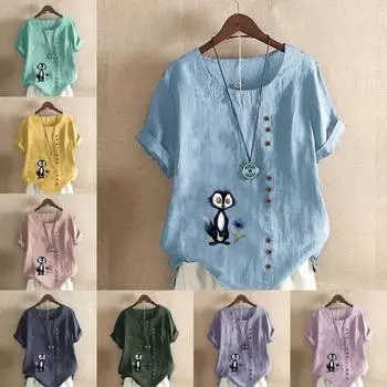 Женская мода Blue Fox Printed футболка с коротким рукавом свободная хлопковая рубашка повседневная свободная летняя блузка топы больших размеров S розовый